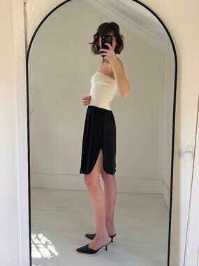 Vanity Fair Vintage 90s Lace Trim Mini Slip Skirt Black Size M